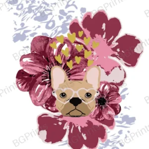 Estampa central exclusivo bulldog flower - diseño digital para indumentaria