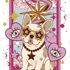Estampa central exclusivo TAROT THE STAR TAROT BULLDOG - diseño digital para indumentaria