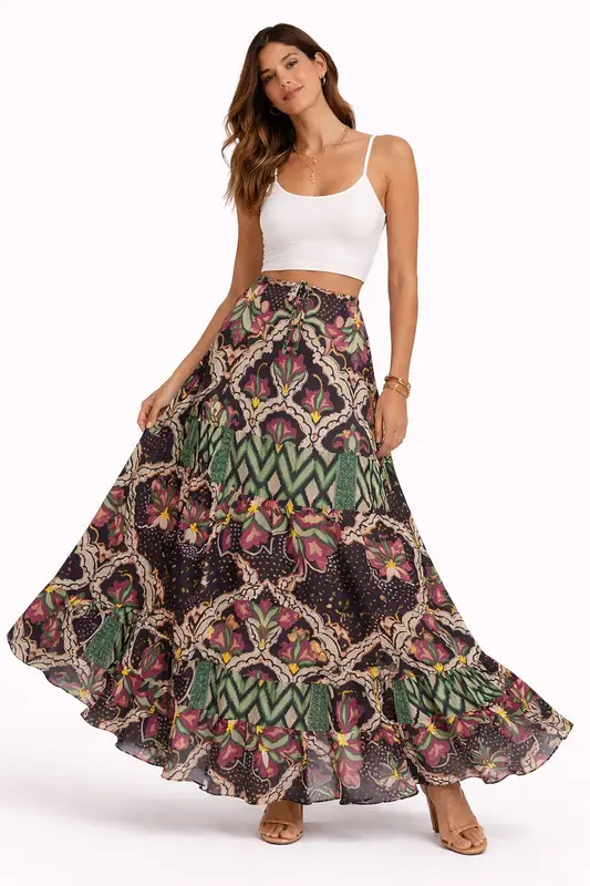 Rapport textil exclusivo FLOWER NIGHT - diseño impreso en tela para indumentaria