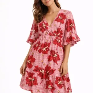 Rapport textil exclusivo RED FLOWERS - diseño impreso en tela para indumentaria