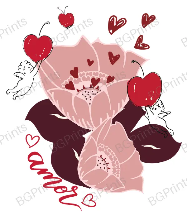 Estampa central exclusivo AMOR CEREZA - diseño digital para indumentaria